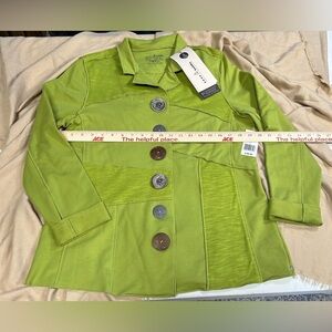 Neon Buddha Lg Jersey Cotton Blend Stretch Artsy BOHO Lg Buttons Raw Edges Large